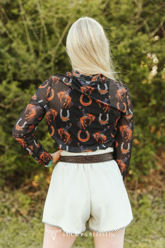 Corriendo Ivory and Black Horseshoe Skort