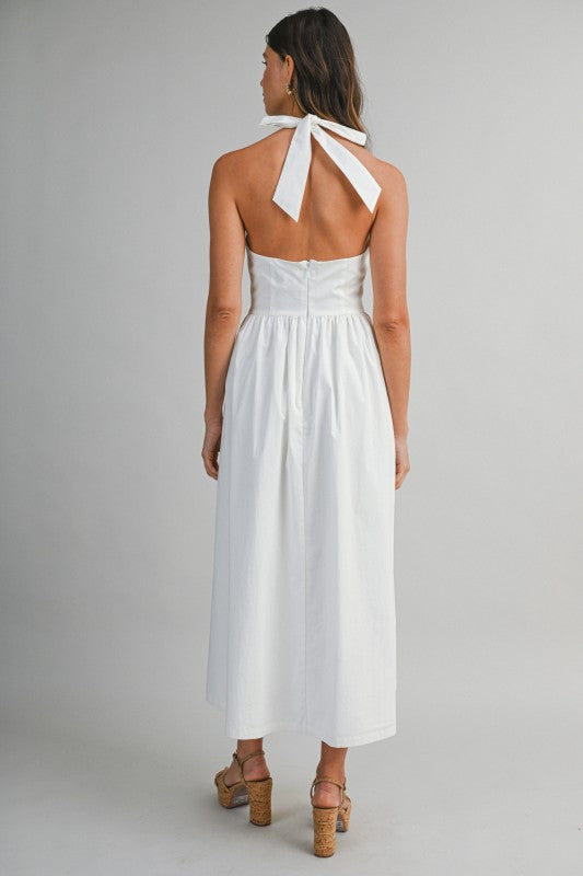 Midi Dress Button Front Halter Neck