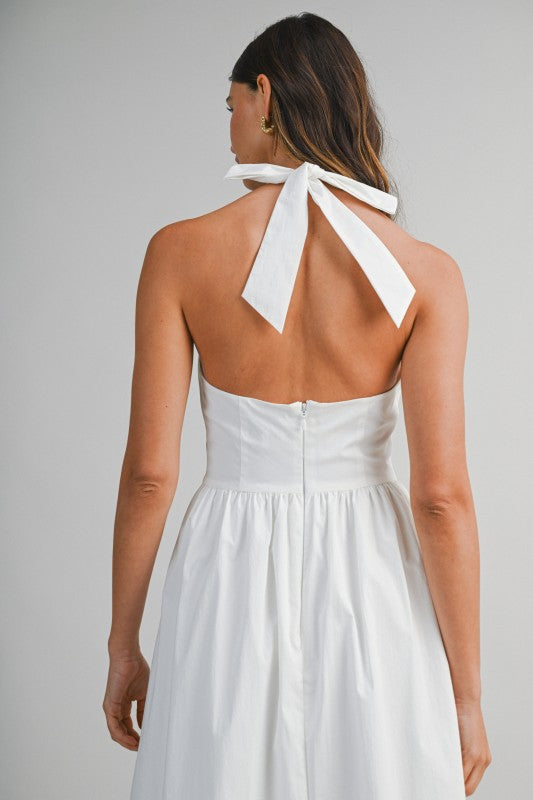 Midi Dress Button Front Halter Neck