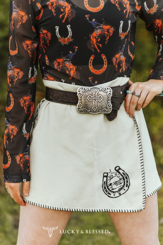 Corriendo Ivory and Black Horseshoe Skort