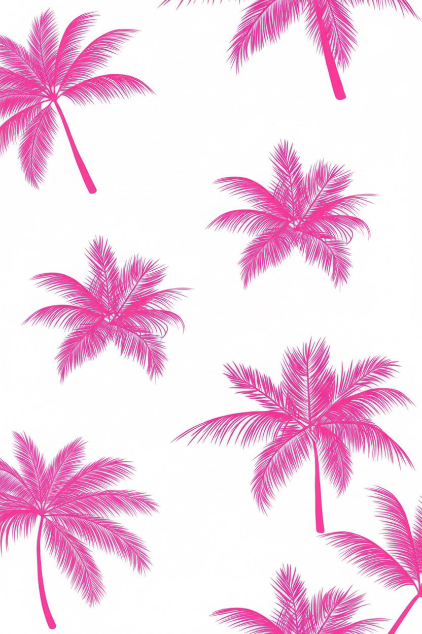 Pattern of pink palm leaves on a white background